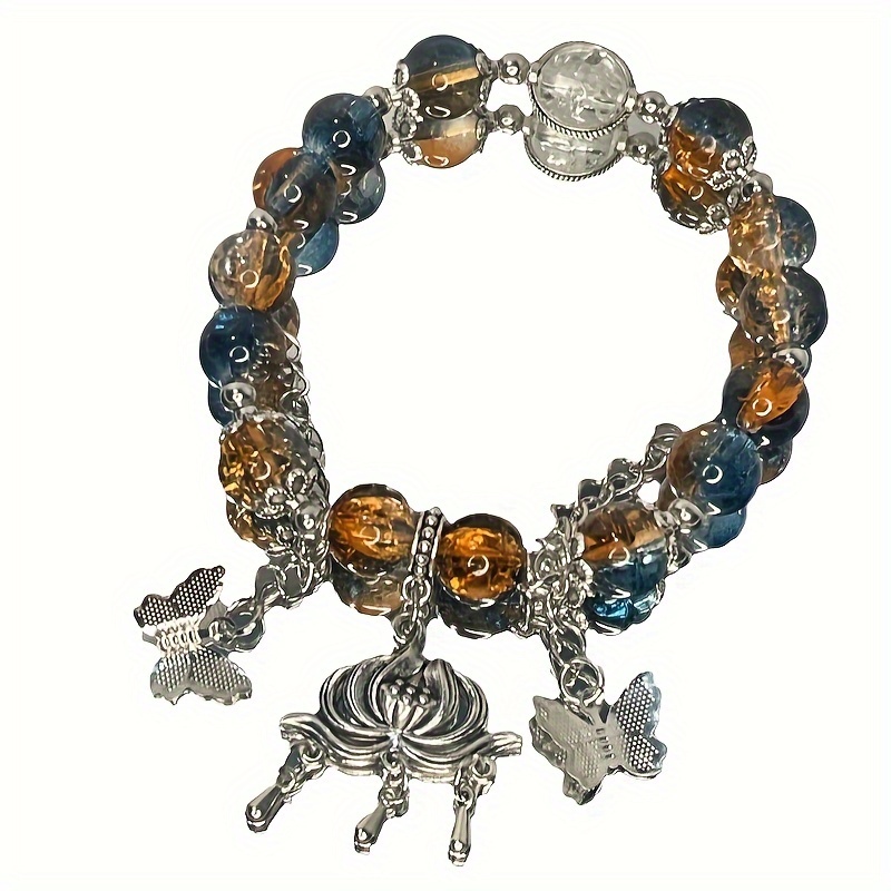 Silvery Butterfly Lotus Bracelet Beaded Jewelry